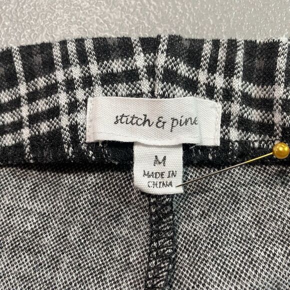 STITCH & PINE Pants Plaid Knit Flared Cropped High Waist Womens M Black White - Picture 3 of 8